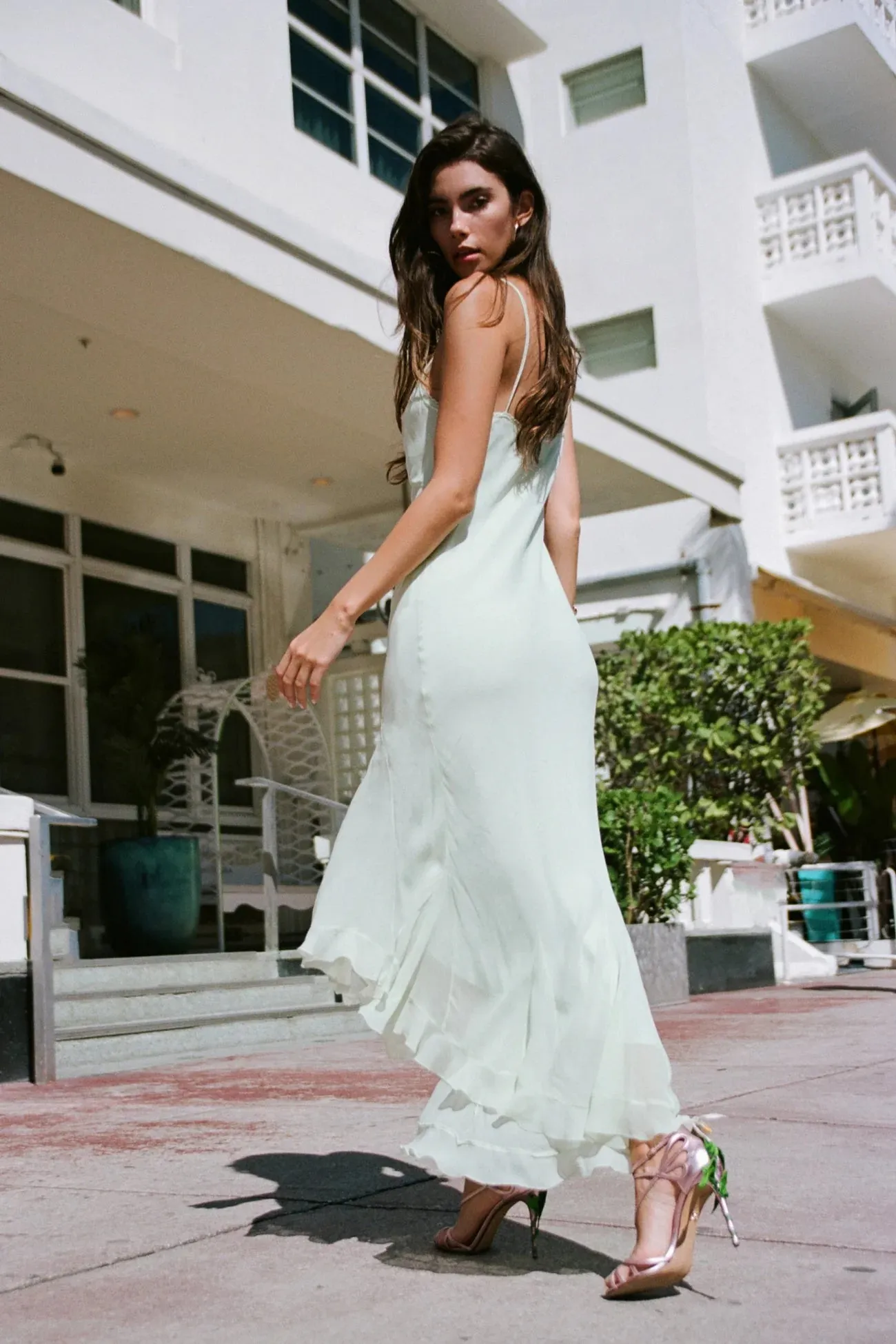 Chesley Chiffon Slip Dress ~ Washed Sage