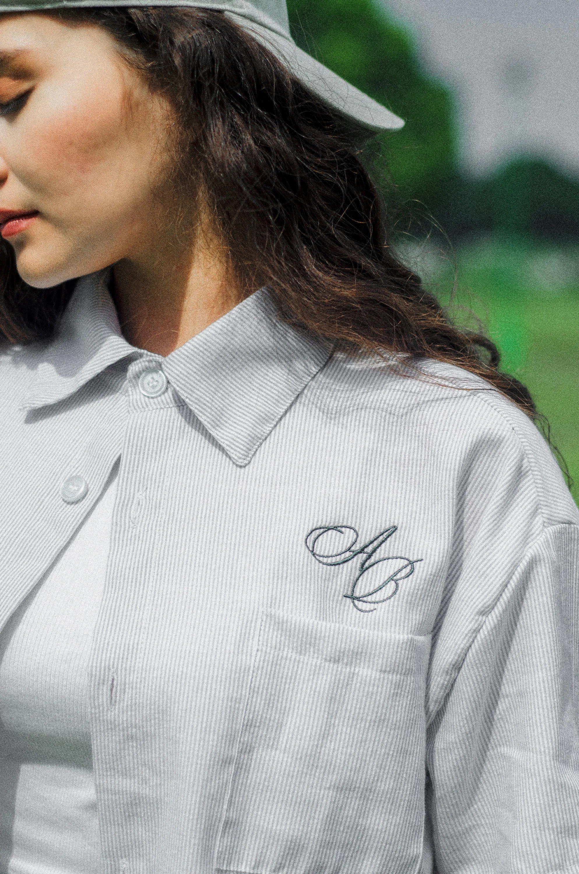 cropped polo shirt | button-down | drop shoulder | box fit | vintage striped | french linen | ash
