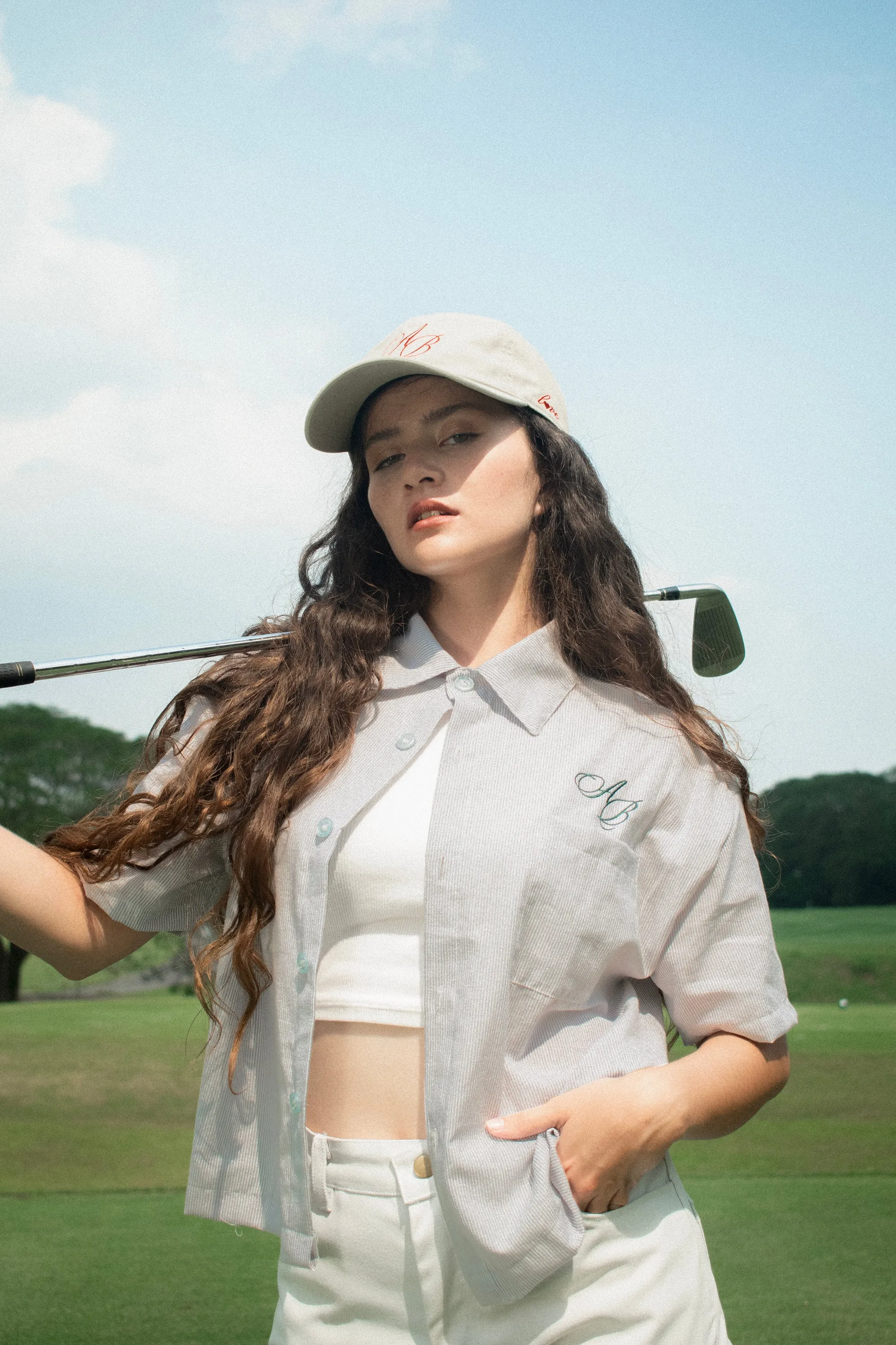 cropped polo shirt | button-down | drop shoulder | box fit | vintage striped | french linen | ash