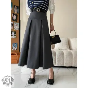 High Rise Pleated Midi Skirt