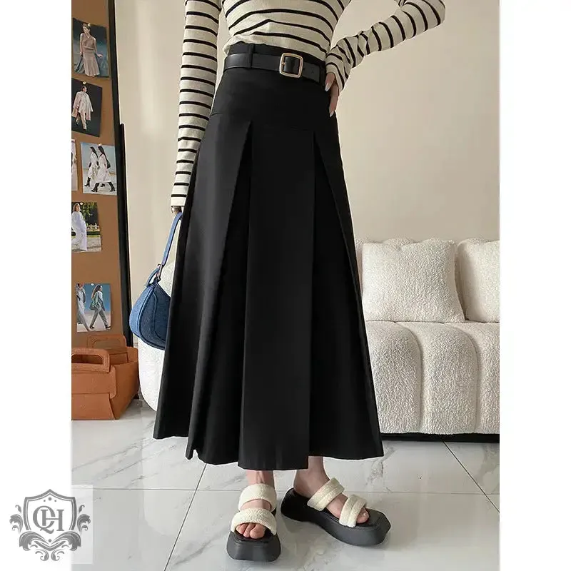 High Rise Pleated Midi Skirt