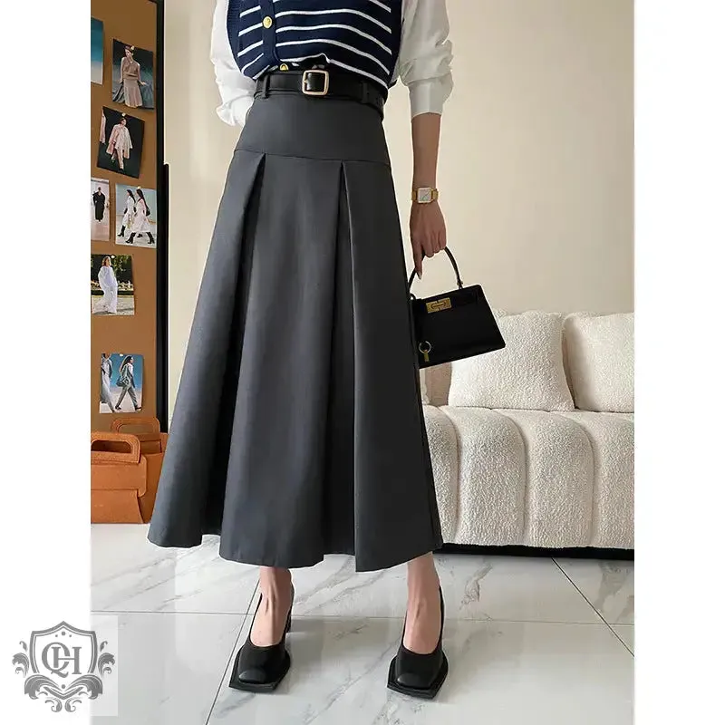 High Rise Pleated Midi Skirt