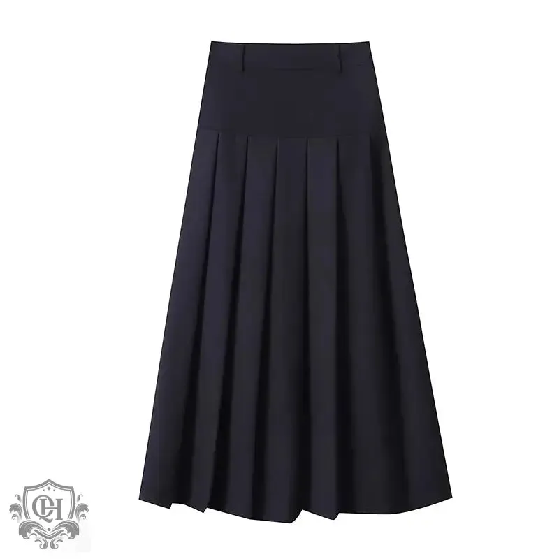 High Rise Pleated Midi Skirt