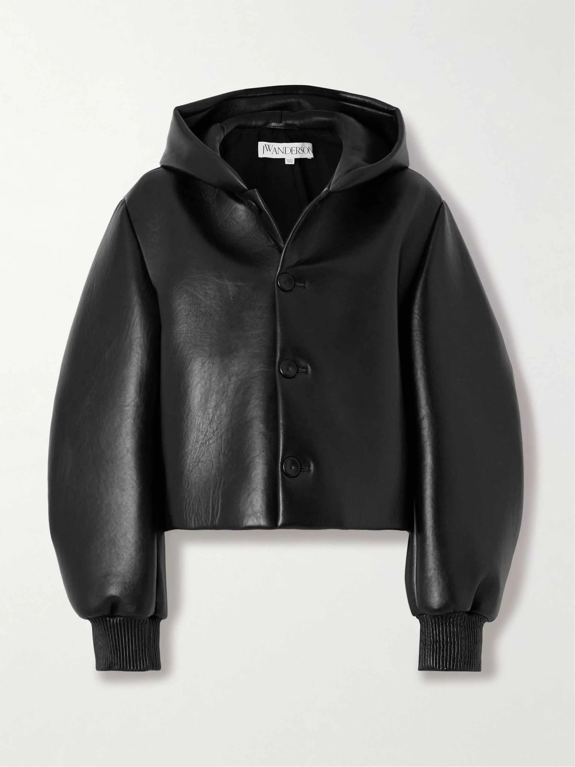 Hooded cropped padded leather jacket