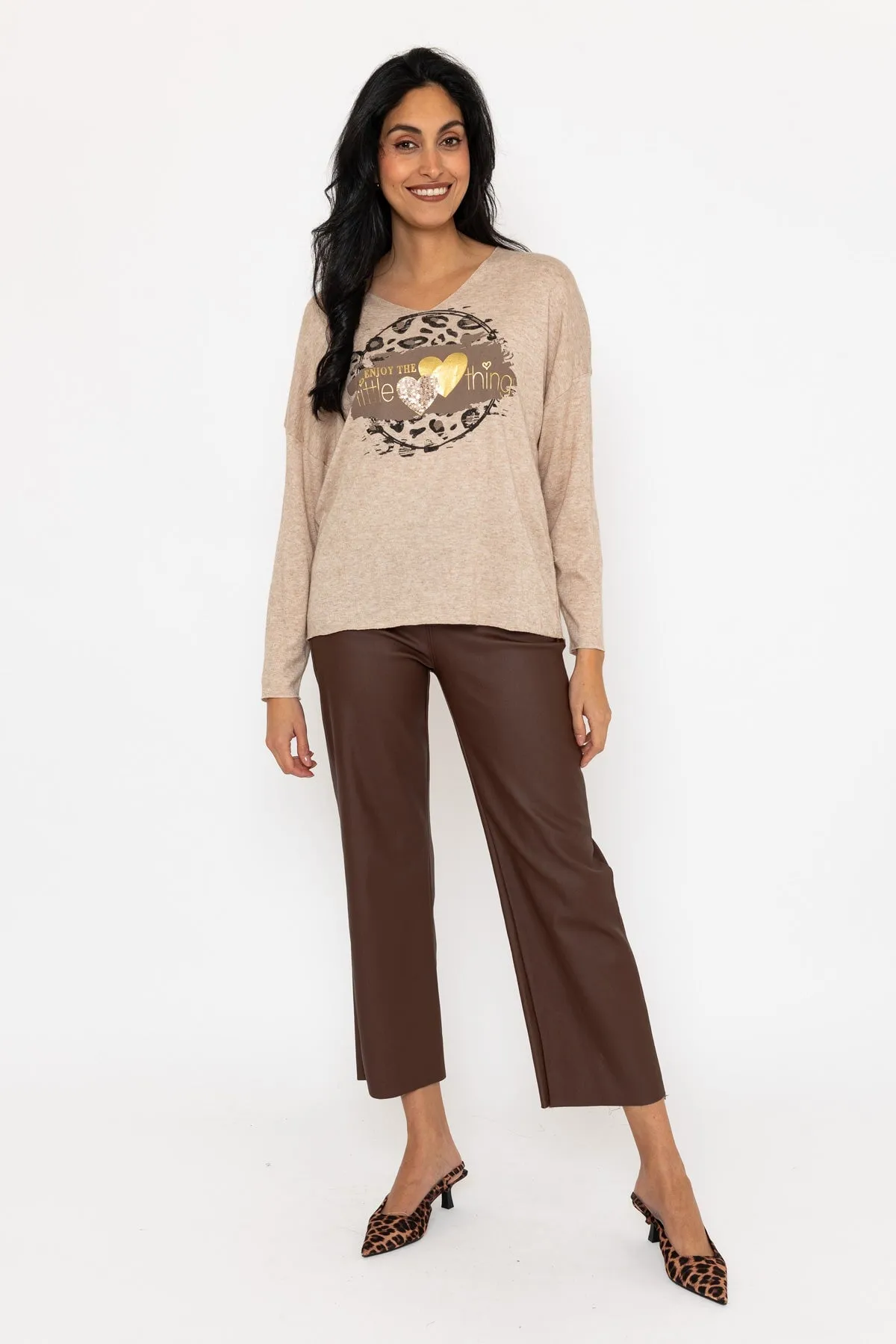 Leopard Print Slogan Knit Jumper