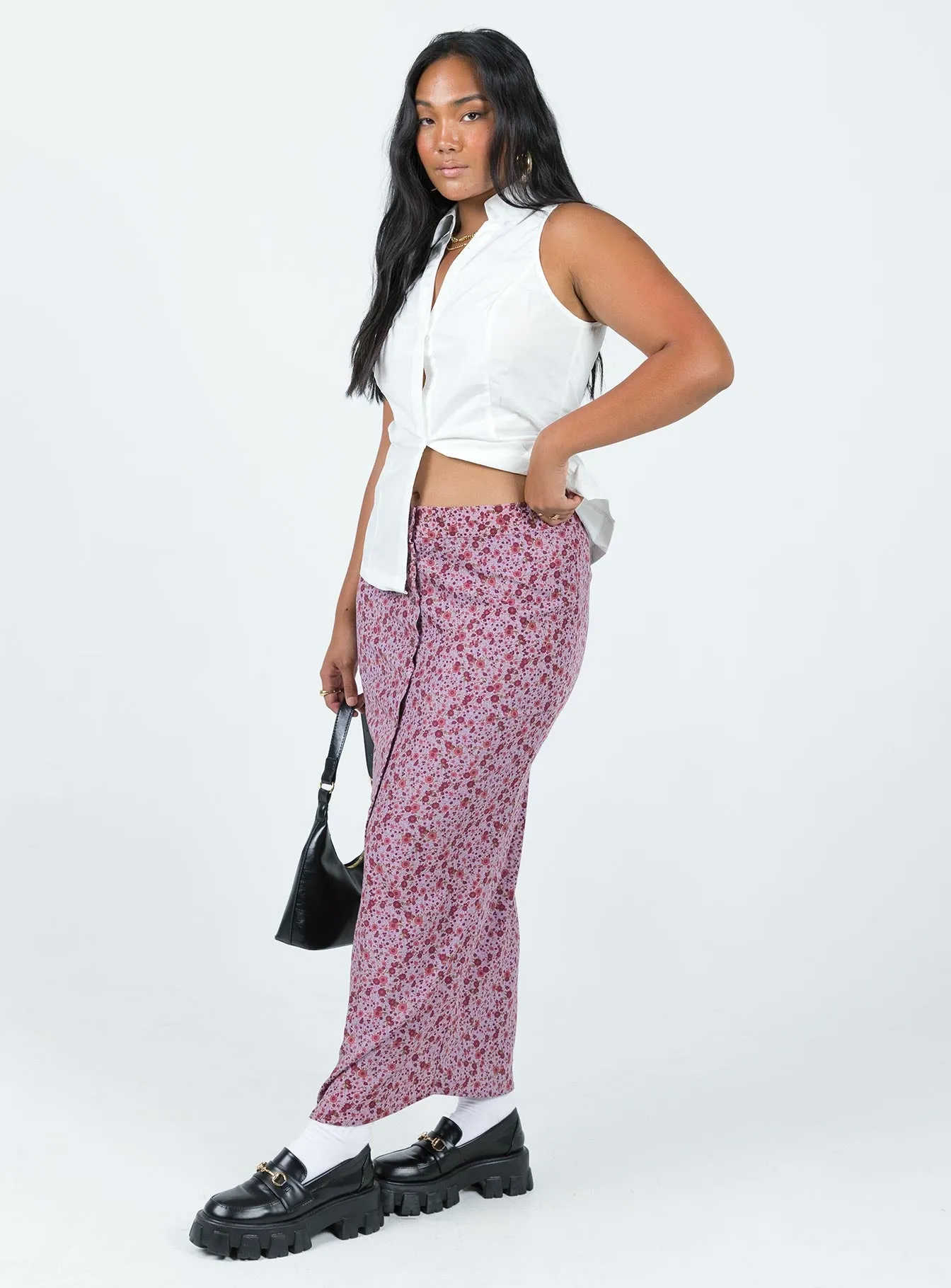 Motel Relow Skirt 90S Floral Burgundy