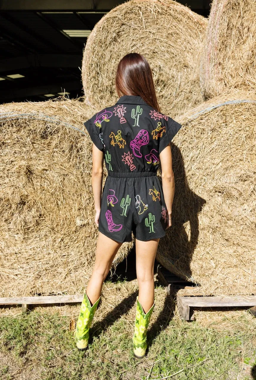 Queen of Sparkles Black & Neon Rodeo Icon Romper