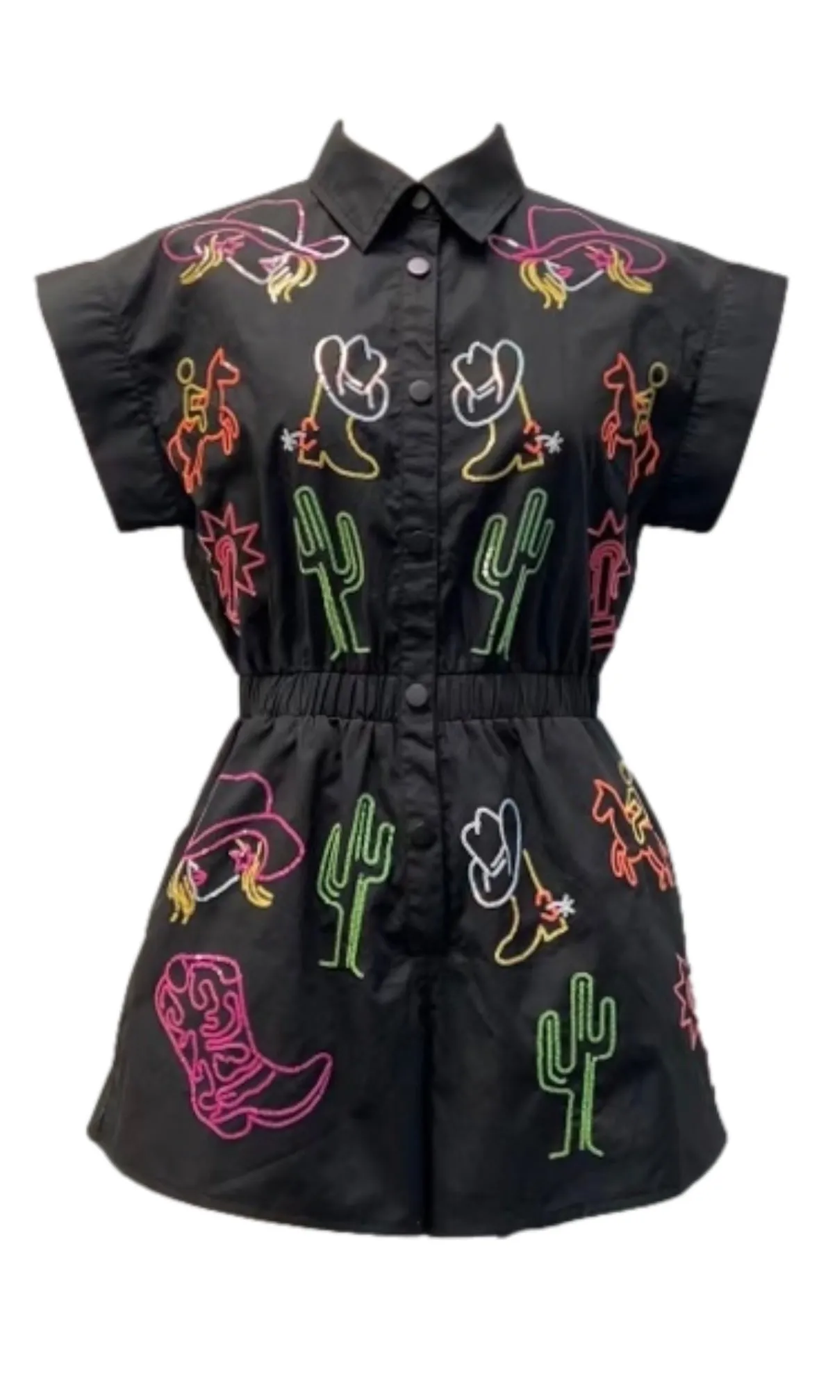 Queen of Sparkles Black & Neon Rodeo Icon Romper