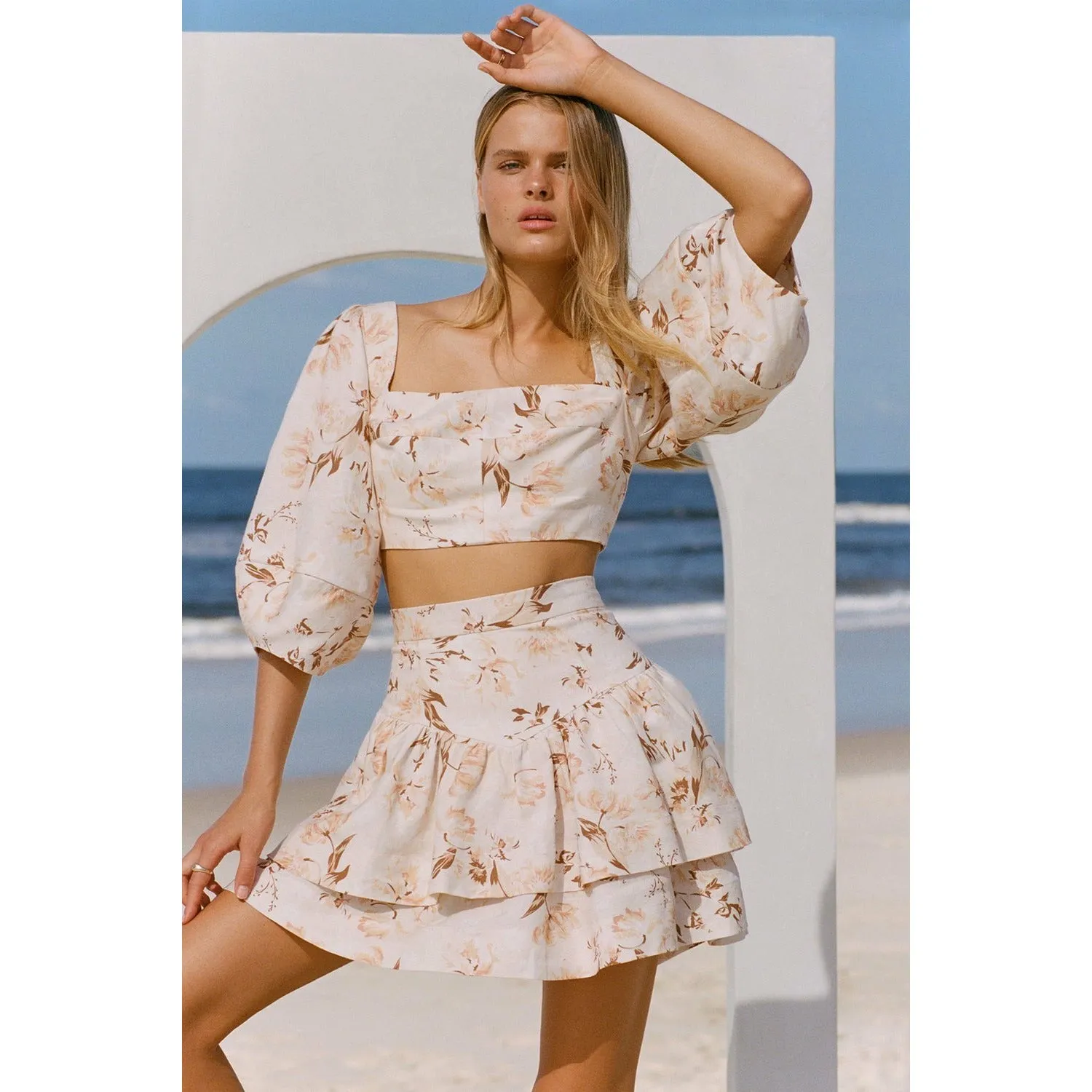 Roxanne Linen Open Back Crop Top