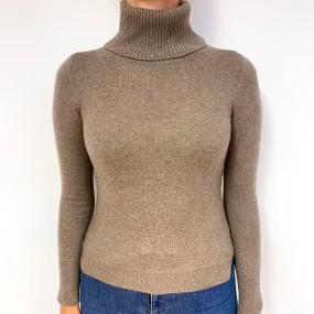 Taupe Brown Cashmere Polo Neck Jumper Small